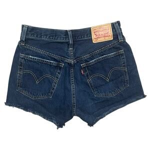 Levi’s Women’s 501 Button Fly Cut Off Dark Denim Jean Shorts Size 26 Frayed Hem